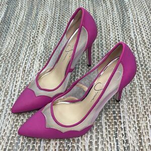 Jessica Simpson Pink Scalloped Mesh Stilettos Size 6.5